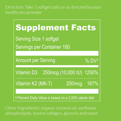UpNourish Liposomal D3 K2 MK-7 – 365 Mini softgels with Organic Coconut Oil - 5000 IU 125 mcg Vitamin D3 and 100 mcg Vitamin k2 for Optimal Bone and Immune Health