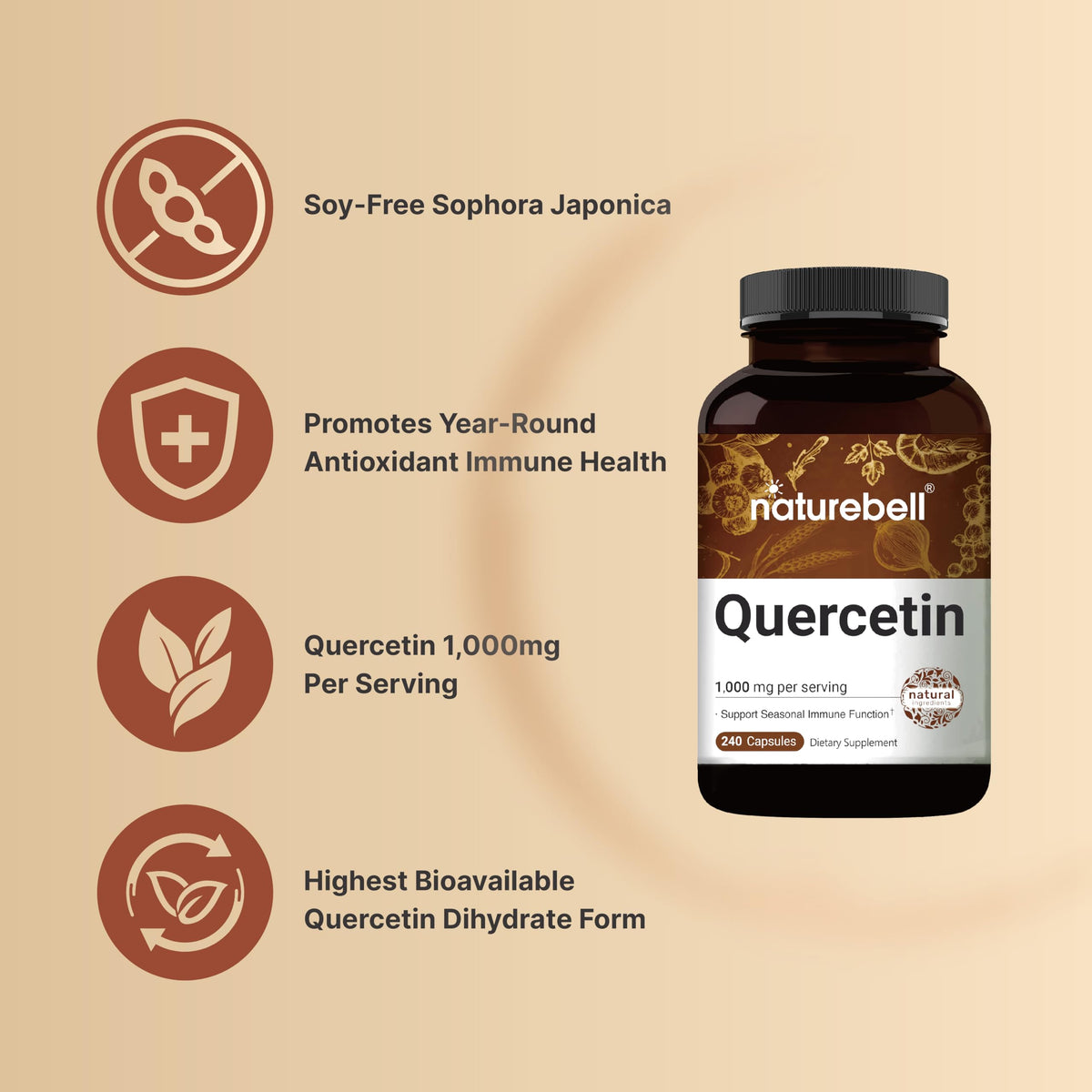 NatureBell Quercetin 1000mg Per Serving | 240 Capsules, Ultra Strength Quercetin