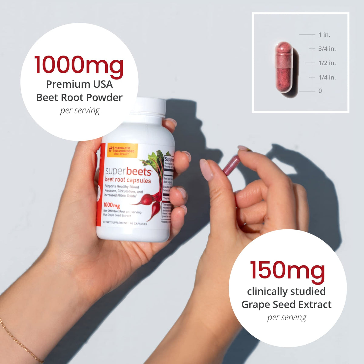 humanN SuperBeets Beet Root Capsules Quick Release 1000mg - Supports Nitric Oxide