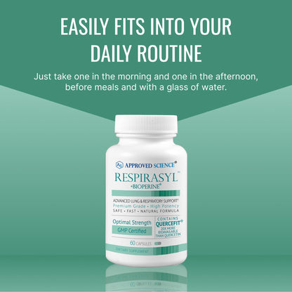 Approved Science® Respirasyl - Lung and Respiratory Support - with Quercefit, Vitamins A,C,D, BioPerine - 3 Month Supply - Made in the USA