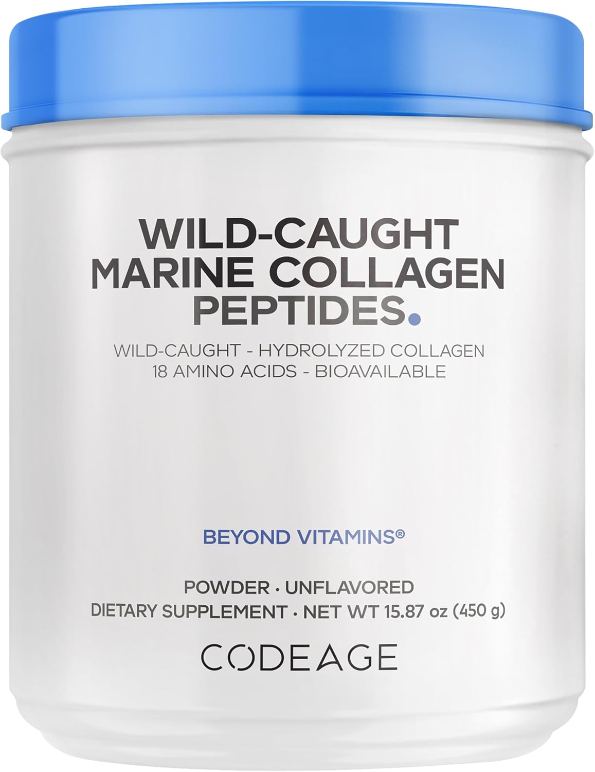 Codeage Marine Collagen Powder - Wild-Caught Hydrolyzed Fish Collagen Peptides - Type 1 & 3 Collagen Protein Supplement - Amino Acids for Skin, Hair, Nails - Paleo Friendly, Non-GMO, 15.87 Ounces