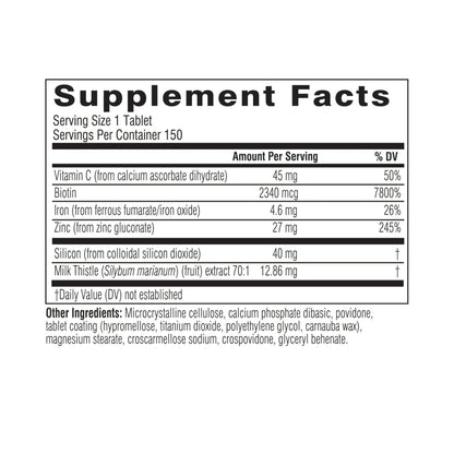 Swisse Biotin Hair Skin and Nails Vitamins for Women & Men | 5 Months Supply | Milk Thistle, Biotin, Vitamin C, Zinc & Iron | Supports Hair Growth & Collagen Production | 150 Tablets