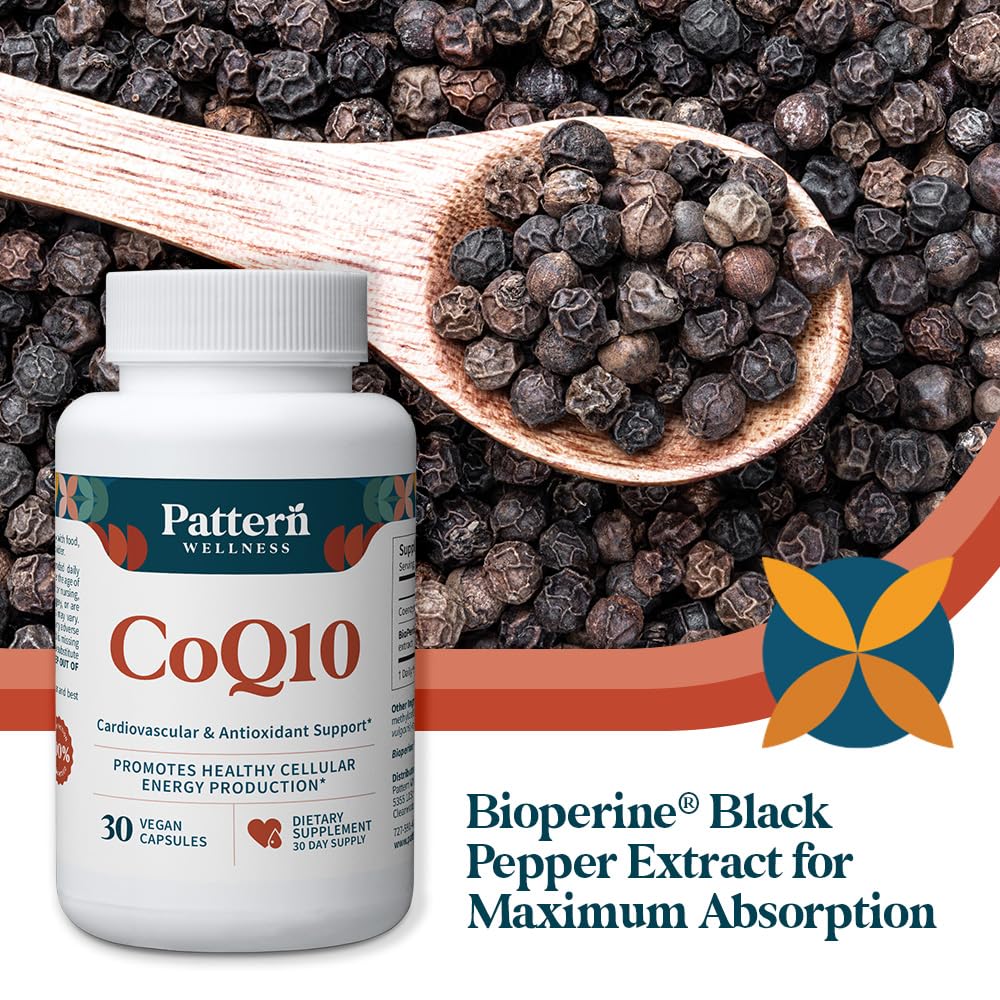 Pattern Wellness CoQ10 – 200mg Ubiquinone with BioPerine® Black Pepper Extract – Cellular Energy & Vitality Support – Non-GMO – 30 Vegan Capsules*