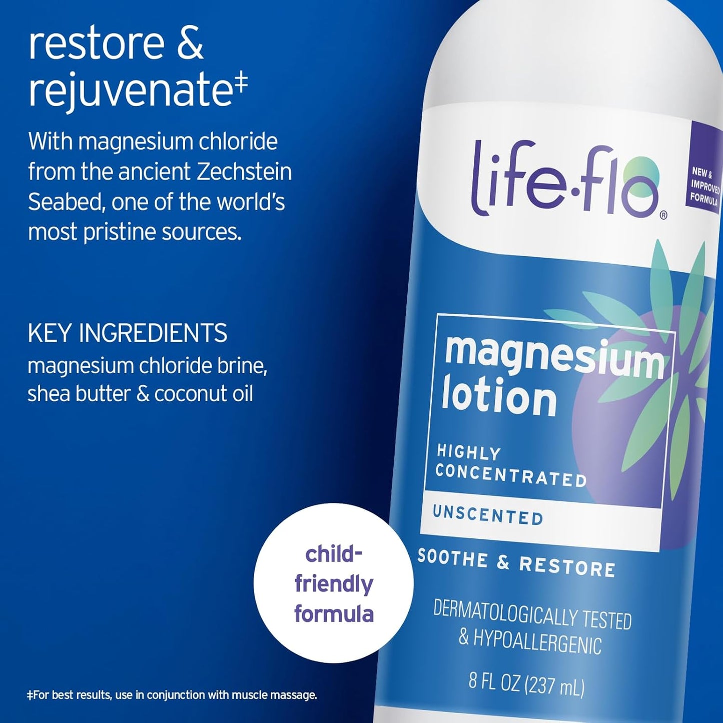 LIFE-FLO Unscented Magnesium Lotion - Highly Concentrated Magnesium Lotion for Kids and Adults - Soothes Overworked Muscles, Joints When Massaged into the Skin - Hypoallergenic, 60-Day Guarantee - 8oz