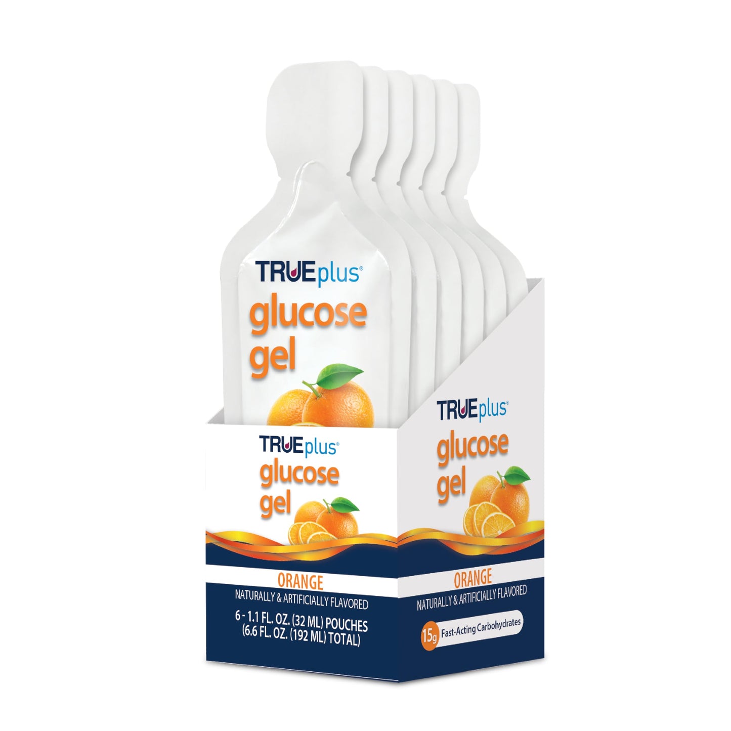 TRUEplus Glucose Gel Pouch, 15g Carbohydrates, Fruit Punch Flavor, 6 Pack | 15g Fast-Acting Carbohydrates Per Serving, Fat Free, Gluten Free, Boosts Energy, Great Tasting and Easy to Use