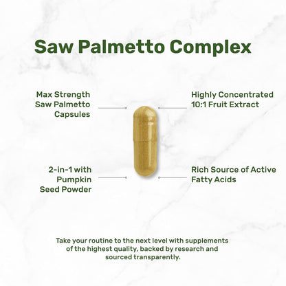 Saw Palmetto Supplement with Pumpkin Seed, 300 Capsules | Promotes Prostate Health | DHT Blocker | Hair Growth Vitamins, Maintain Normal Urinary Frequency