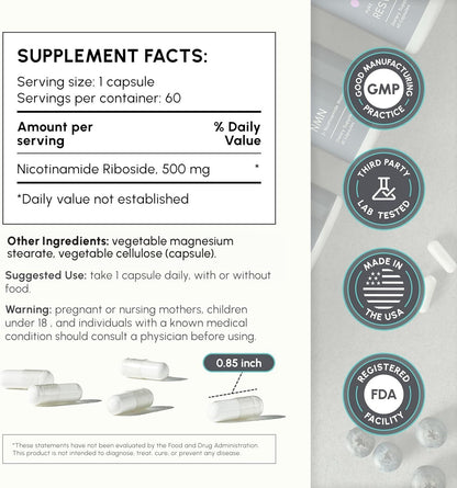 partiQlar NR Supplement - High Purity Nicotinamide Riboside Capsules - NAD+ Booster for Anti-Aging, Cellular Energy & Repair - Alternative to NMN - 60 Veggie Capsules