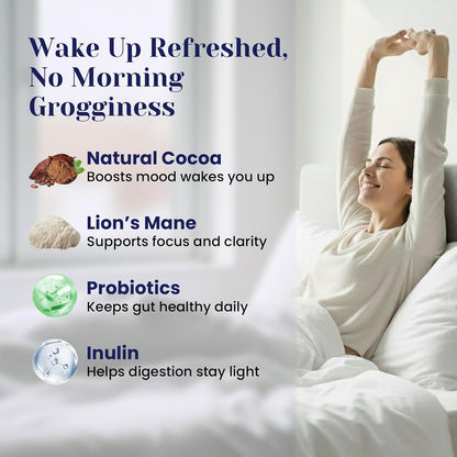 Mushroom Hot Cocoa Powder Natural Sleep Aid with 12 Superfoods, 30 Servings | Magnesium Glycinate, Melatonin 3mg, L-Theanine, Glycine, Lion's Mane, Reishi & Turkey Tail, Moon Bedtime Brew Hot Cocoa Mix