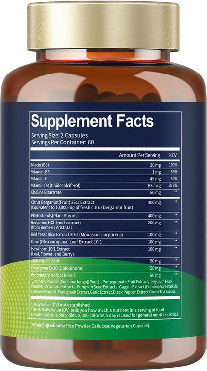 Citrus Bergamot Supplement for High Cholesterol - Italian Citrus Bergamot & Plant Sterols Stanols Natural Way to Balance Cholesterol Level, Vegan, Non-GMO, 120 Counts