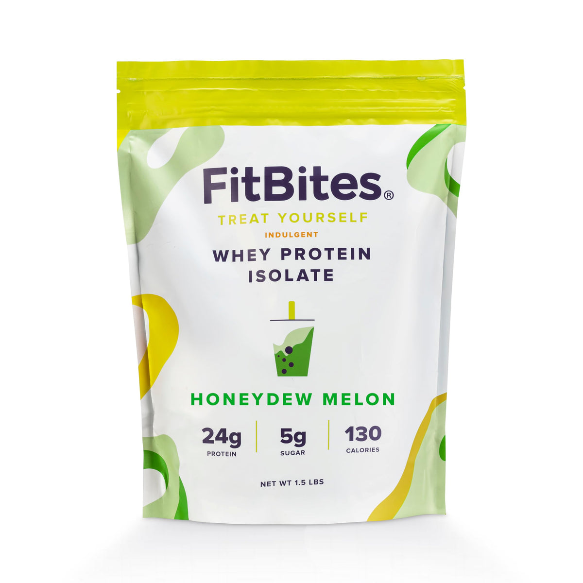FitBites Boba Tea Protein Whey Protein Isolate (Honeydew Melon), 5.9g BCAAs, Gluten 