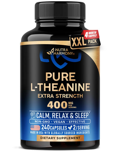 L Theanine 400 mg | L-Theanine Stress Relief | Extra Strength Supplement | Lab Tested | Relaxation, Sleep & Calm Support | For Men & Women | Plant Based, Non-GMO & Gluten-Free | 120 Vegan Capsules