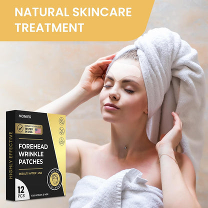 MONIER Forehead Wrinkle Patches Smoothing Overnight - Anti Wrinkle Patches | For Face And Forehead Fine Lines & Frown Lines, With Aloe, Collagen, Vitamin E, Hyaluronic Acid, 12 Pcs