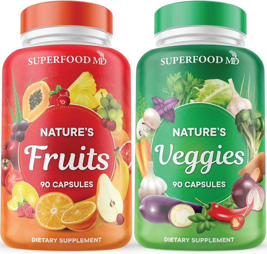 Superfood MD Fruits & Veggies Supplement - Whole Food Natural Superfoods - with Beta Carotene - Soy Free- 90 Count (Pack of 2)