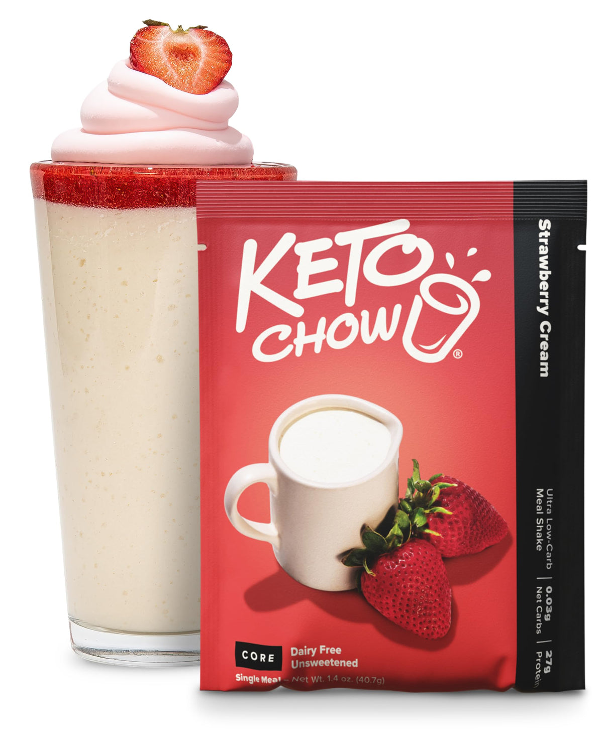 Keto Chow Chocolate CORE with Stevia Meal Replacement Shake Powder, 1 Meal