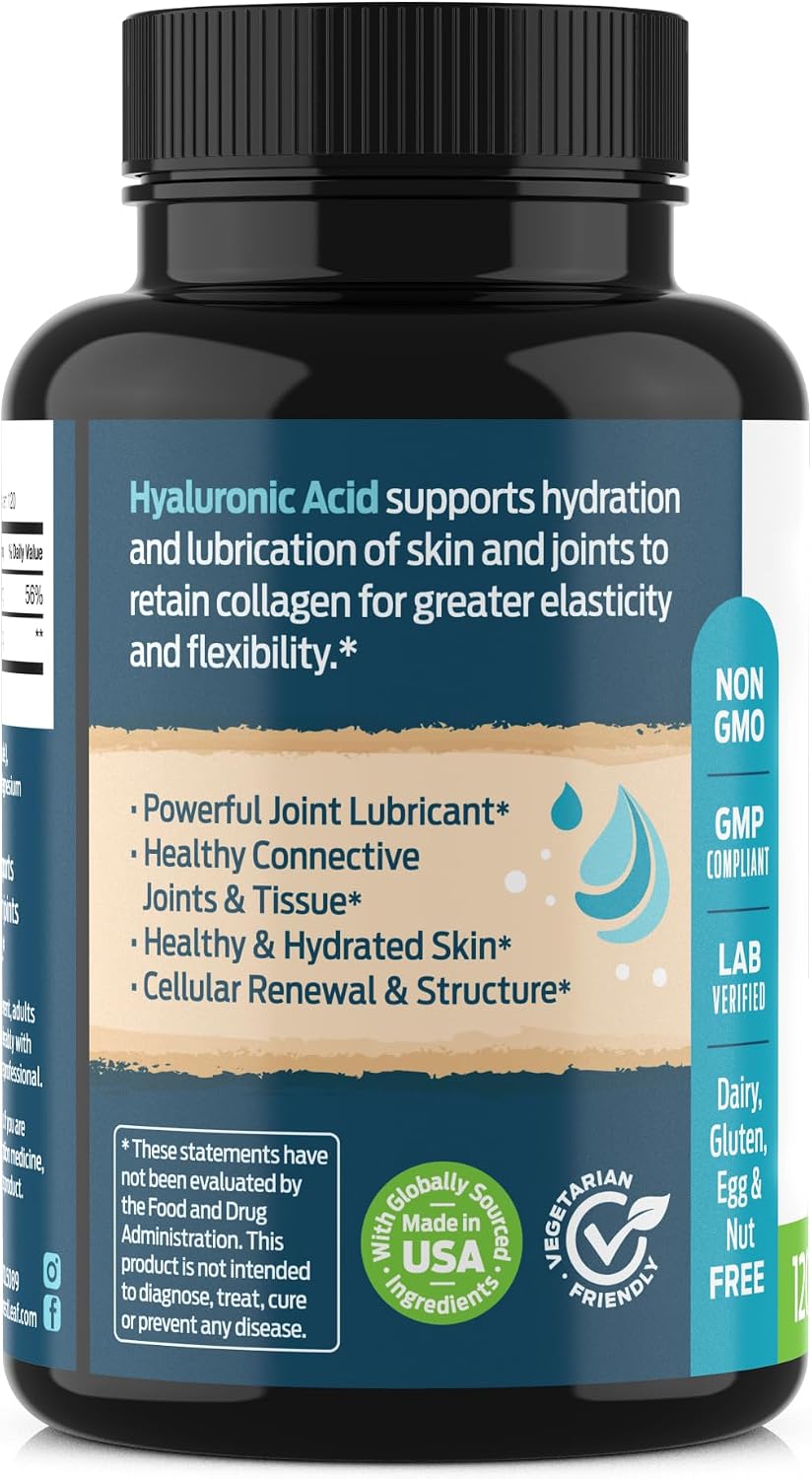ForestLeaf Hyaluronic Acid Supplements | 100mg High Bioavailable Dietary Hyaluronic Acid Powder Capsules + 50mg VIT C | Supports Skin Hydration, Joint Lubrication, Anti-Aging, Hair & Nails | 120 Caps