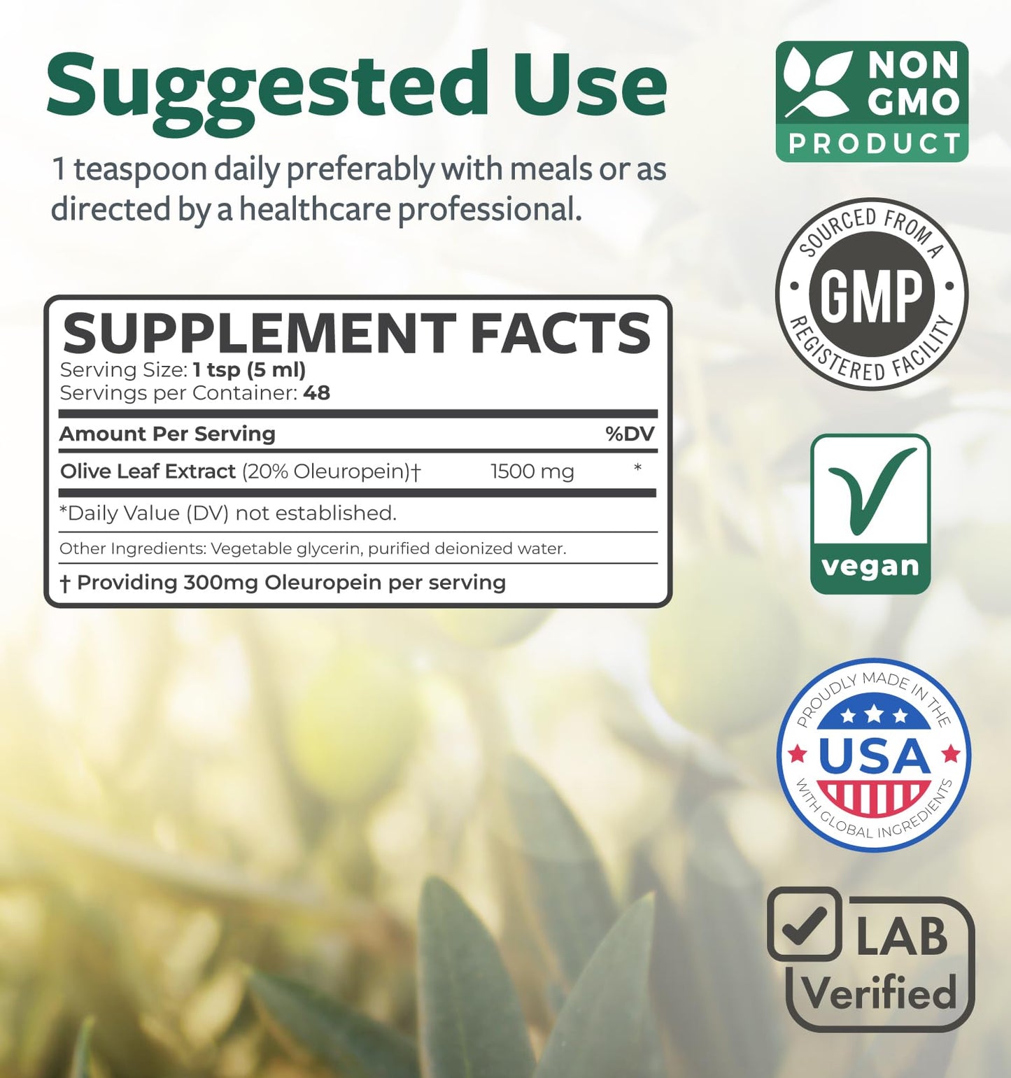 Super Strength Olive Leaf Extract Capsules - Vegan Non-GMO 750mg Olive Extract with 20% Oleuropein Antioxidant Supplement for Immunity Skin and Heart Health Support - Made in The USA (2 Month Supply)