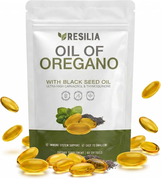Resilia Oil Of Oregano Softgels with Black Seed Oil - 60 Softgels | Non-GMO, Gluten-Free and Soy-Free
