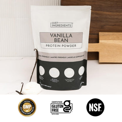 JUST INGREDIENTS Vanilla Bean Protein Powder – 20-Serving Blend with 100% Grass-Fed Whey & Organic Plant Proteins – Real Vanilla Bean & Cinnamon – Supports Muscle Recovery, Energy*