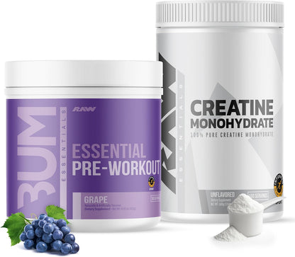 RAW Nutrition Creatine Monohydrate & Grape Pre-Workout Powder Bundle