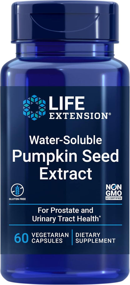 Life Extension Water-Soluble Pumpkin Seed Extract, Promotes Prostate & Urinary Tract Health, Bladder Health Support, Men, Women, Gluten-Free, Non-GMO, Vegetarian, 60 Capsules | Promotes Prostate & Urinary Tract Health, Supports Bladder Health for Men & Wo
