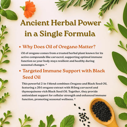 Micro Ingredients Oil of Oregano Softgels, 300 Count | 2 in 1 Formulated with Black Seed Oil | 4X Strength Carvacrol & Thymoquinone | Plant Based, Non-GMO