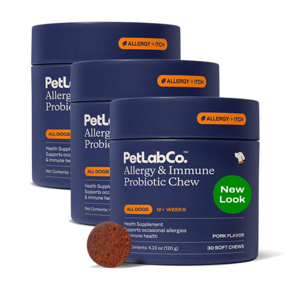 PetLab Co. Allergy & Immune Probiotic Chews, 30 Soft Chews, Pork | Omega-3s, colostrum and prebiotics to support yeast balance, skin health and immune function