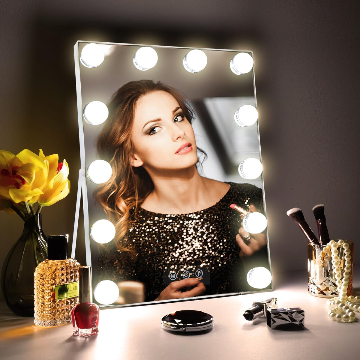 Nilitiyui 10"x 12" Vanity Mirror with Lights, Hollywood Lighted Makeup Mirror with 3 Color