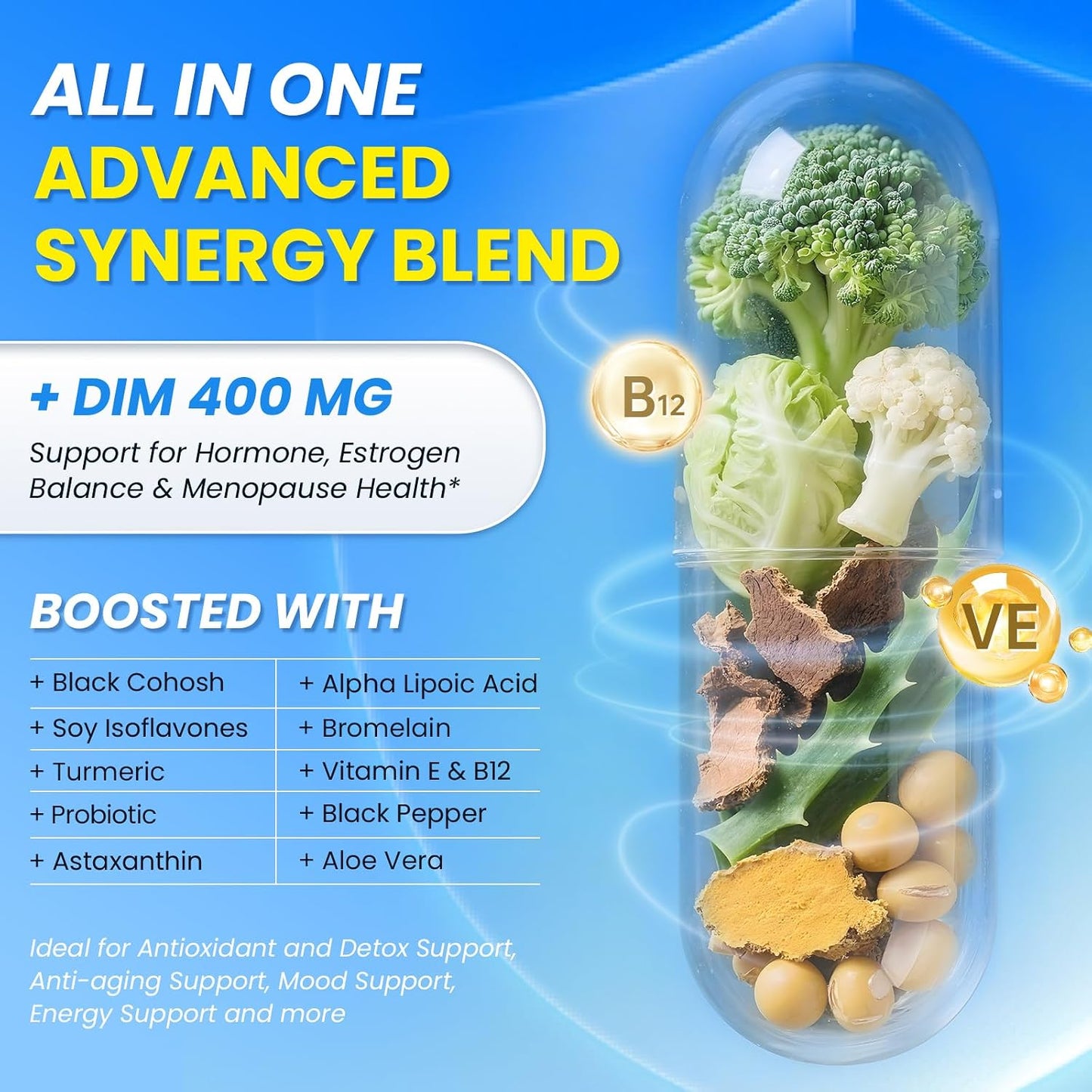 Lukaree DIM Supplement 400MG for Women with Soy Isoflavones, Vegan, 60 Ct. | 12 in 1 Liposomal Dim Capsules, with Black Cohosh & Alpha Lipoic Acid