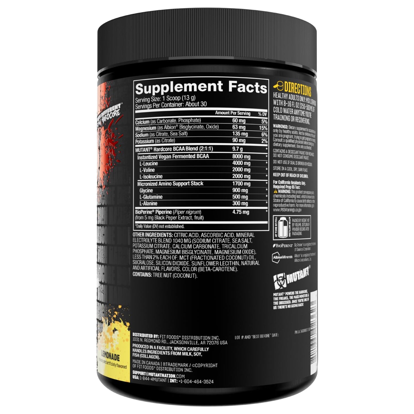 Mutant Hardcore BCAA - Pre, Intra or Post Workout – BCAA Next Level branched-Chain Amino Acids Supplement – Hydration + Recovery - 30 Serving - Blue Raspberry
