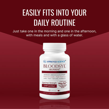 Approved Science Bloodsyl - Blood Pressure Support Supplement - Supports BP Levels Already Within Normal Range - Hawthorn Berry, Garlic, Magnesium and Hibiscus Pills - Vegan - 180 Capsules, 3 Months