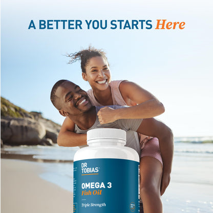 Dr. Tobias Omega 3 Fish Oil 2000mg Triple Strength | 180 Softgels | Heart, Brain & Joint Support | 2,000 mg Fish Oil | 800 mg EPA + 600 mg DHA | Delayed Release Omega 3 Supplement | 90 Servings