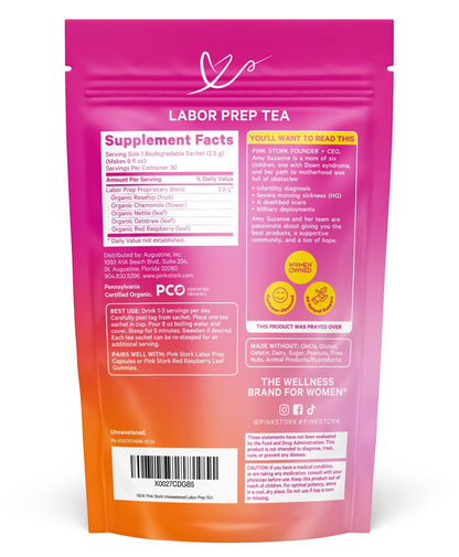 Pink Stork Organic Labor Prep Tea, Sweet Floral Flavor, 30 Cups | Red Raspberry Leadf, Chamomile + Rosehip, Caffeine-Free, Third Trimester Pregnancy, 15 Sachets