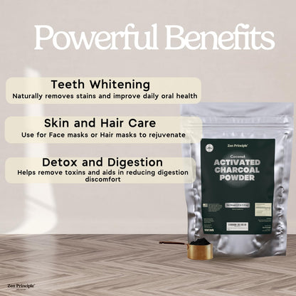 Zen Principle Coconut Activated Charcoal Powder. Whitens Teeth, Rejuvenates Skin and Hair, Supports Better Digestion. USA-Owned Producers, 2.5 lb