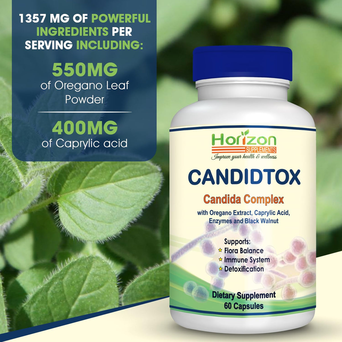 Candida Cleanse Support and Detox with Natural Herbs, probiotics and Oregano Oil