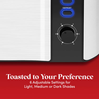 Elite Gourmet ECT-3100 Long Slot 4 Slice Toaster, Reheat, 6 Toast Settings, Defrost
