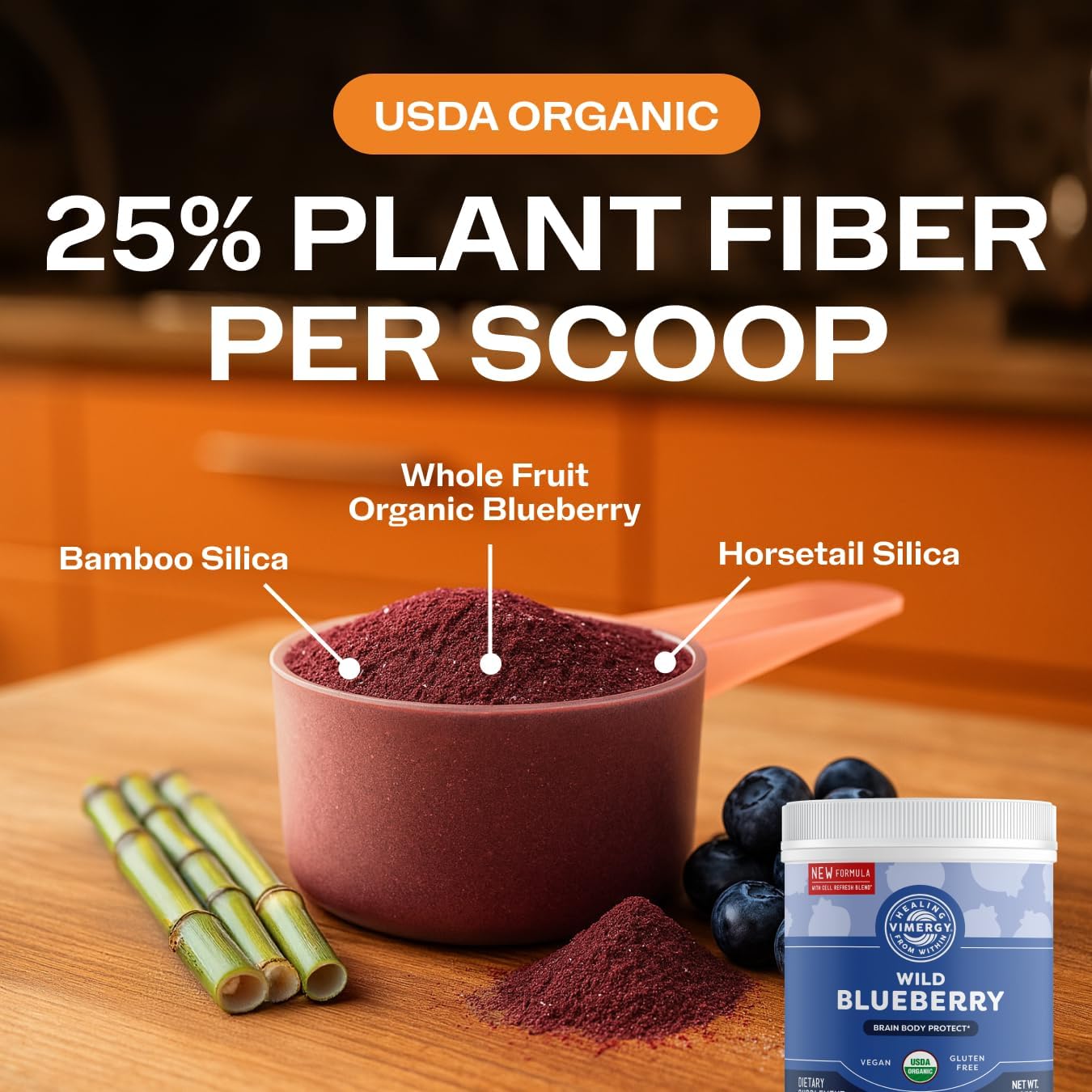 Vimergy Wild Blueberry Powder –Protects Brain Health* - Supports Cardiovascular Function* – USDA Organic, Vegan & Gluten-Free – 250g