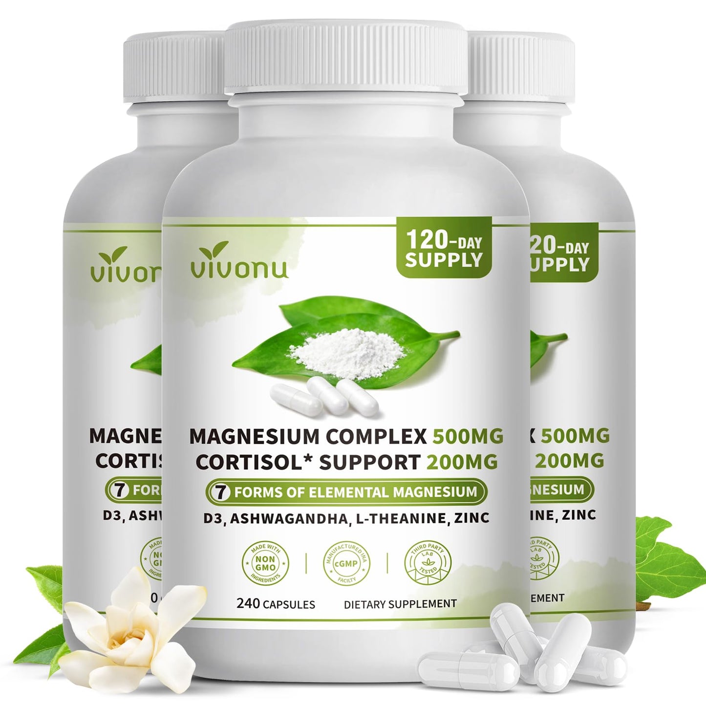 Triple Magnesium Complex for Women and Men, Magnesium Glycinate 400mg, Malate, Citrate, High Absorption Chelated Magnesium Supplement Support Sleep, Muscle, Non-GMO, Gluten Free - 240 Capsules