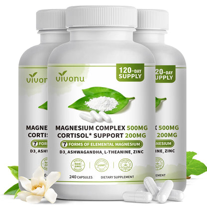 Triple Magnesium Complex for Women and Men, Magnesium Glycinate 400mg, Malate, Citrate, High Absorption Chelated Magnesium Supplement Support Sleep, Muscle, Non-GMO, Gluten Free - 240 Capsules