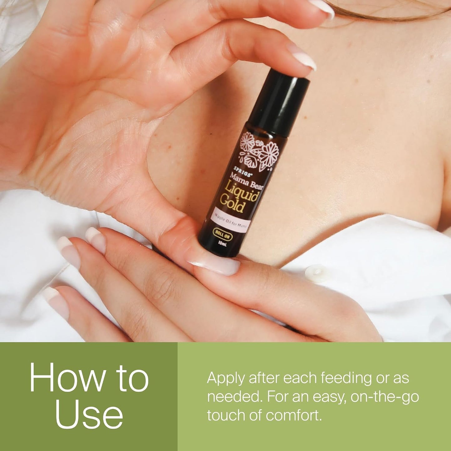 SPRIGS Liquid Gold Nipple Oil, 10ml | Breastfeeding Essentials for Moms | Soothing Organic Calendula, Rose & Lavender Essential Oils Care for Sore Nipples | Mess-Free Roller | Fully Dry Before Nursing