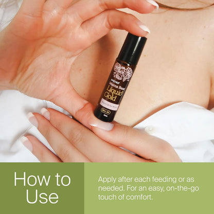 SPRIGS Liquid Gold Nipple Oil, 10ml | Breastfeeding Essentials for Moms | Soothing Organic Calendula, Rose & Lavender Essential Oils Care for Sore Nipples | Mess-Free Roller | Fully Dry Before Nursing