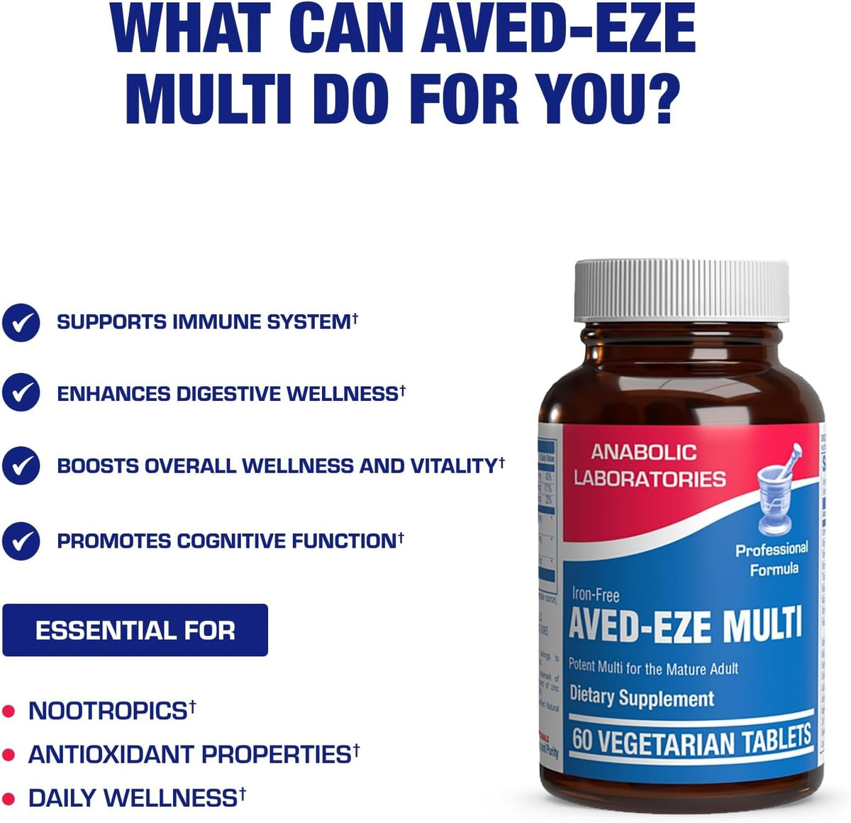 Iron Free Multivitamin for Women 50 and Over - Gentle Easy to Digest Over 50 Multivitamin for Men & Women with 30 Nutrients for Comprehensive Wellness & Immune Support - Made in The US - 30 Servings