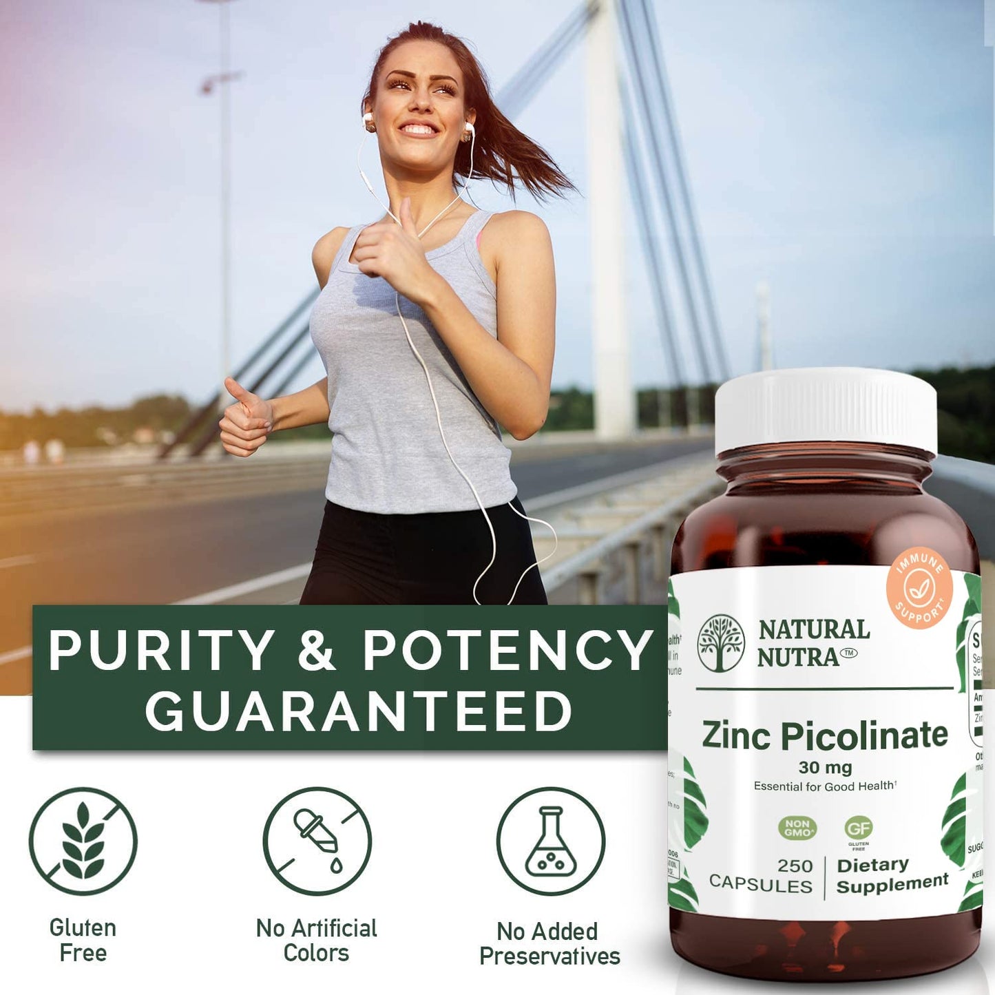 Natural Nutra Zinc Picolinate 30 mg, Double Strength, Raw and Pure, Highly Bioavailable Supplement for Growth and Immune Support, Helps Promote Skin Health, Helps Support Metabolic System 100 Capsules