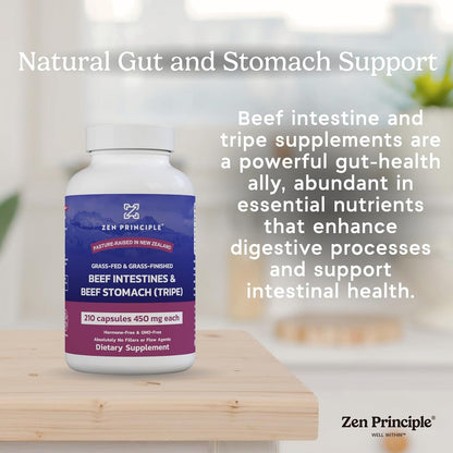 Zen Principle Grass Fed Beef Intestines with Stomach (Tripe) Supplement, Supports Digestive Health and Gut Balance, Supports Acid Reflux Balance, Natural Intestine Wellness, 2-Pack, 420 Capsules.