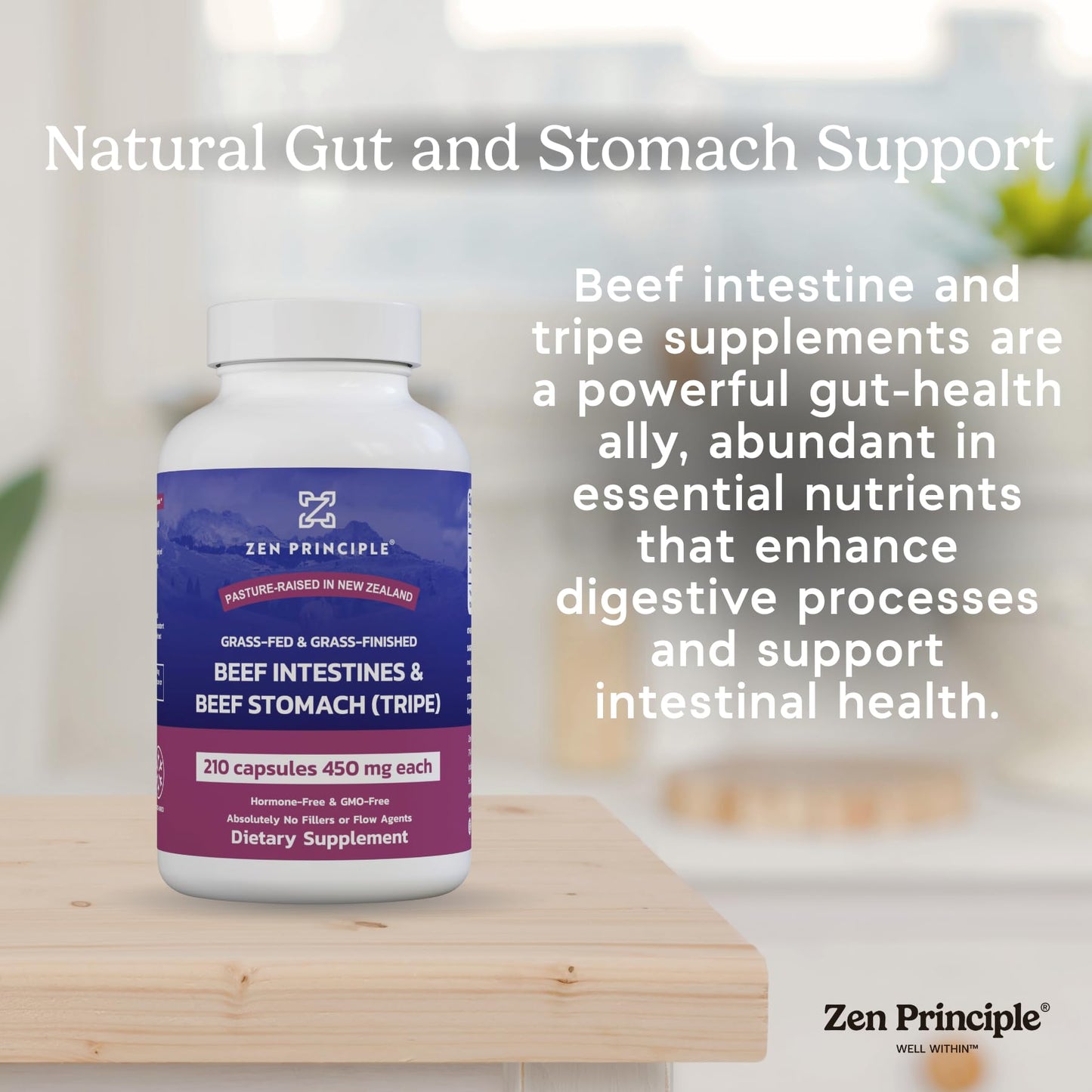 Zen Principle Grass Fed Beef Intestines with Stomach (Tripe) Supplement, Supports Digestive Health and Gut Balance, Supports Acid Reflux Balance, Natural Intestine Wellness, 2-Pack, 420 Capsules.