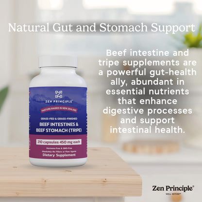 Zen Principle Grass Fed Beef Intestines with Stomach (Tripe) Supplement, Supports Digestive Health and Gut Balance, Supports Acid Reflux Balance, Natural Intestine Wellness, 2-Pack, 420 Capsules.