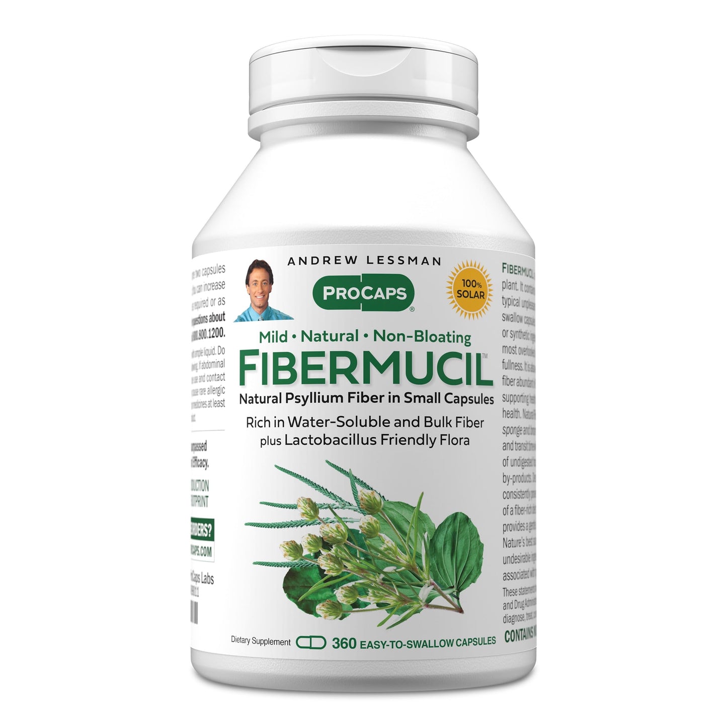 Andrew Lessman ProCaps Fibermucil Psyllium Husk Fiber 180 Capsules | Psyllium Husk Powder with Soluble & Insoluble Fiber plus Lactobacillus Sporogenes. No additives. Easy-to-swallow capsules.