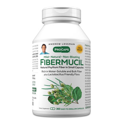 Andrew Lessman ProCaps Fibermucil Psyllium Husk Fiber 180 Capsules | Psyllium Husk Powder with Soluble & Insoluble Fiber plus Lactobacillus Sporogenes. No additives. Easy-to-swallow capsules.