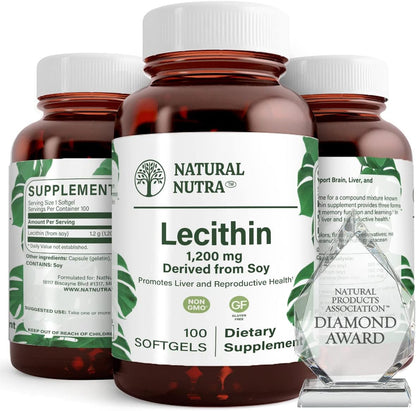 Natural Nutra Soy Lecithin 1200mg Supplement, 100 Soy Lecithin Softgels | Brain & Liver Support, Memory Support, Soy Lecithin Breastfeeding Formula