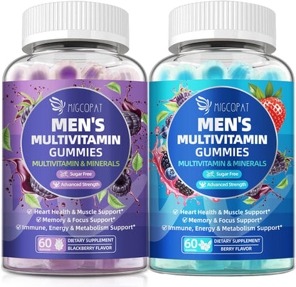Migcopat Multivitamin for Men Gummies Bundle (2 Pack), Sugar-Free, Omega-3, Probiotics, Vitamins A–E & B, Berry & BlackBerry Flavor