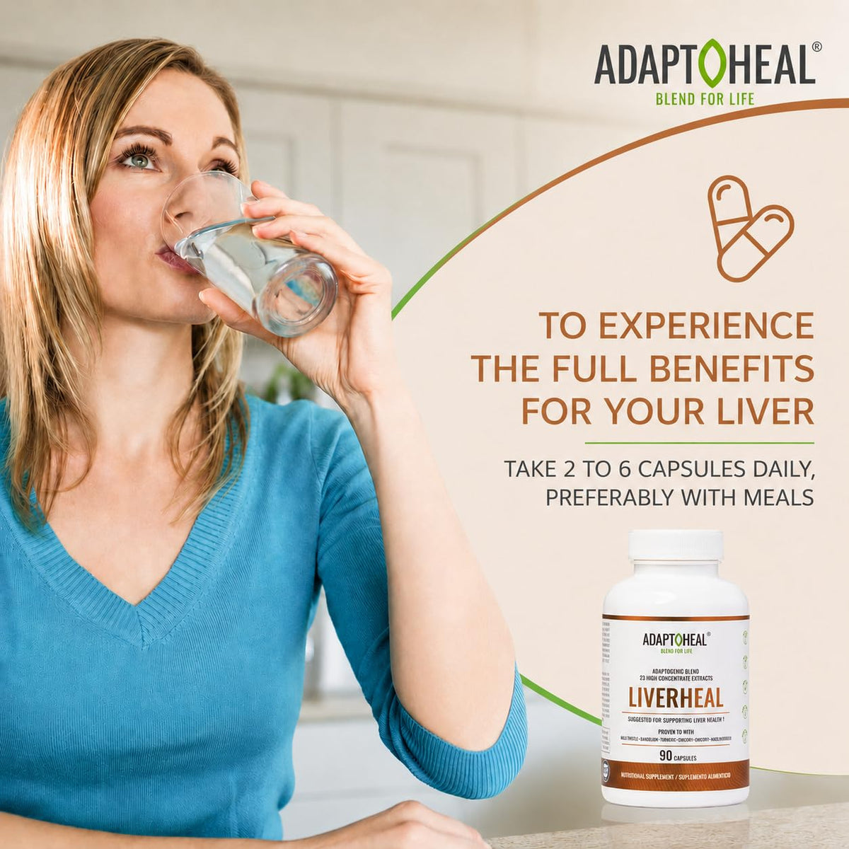 ADAPTOHEAL Liverheal Liver Support Milk Thistle, Turmeric (180 Caps)